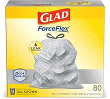 Load image into Gallery viewer, Glad ForceFlex Grey Tall Kitchen Drawstring Trash Bag, Unscented, 13 Gal, 80 Ct (Package May Vary), Trv236004 (79009)

