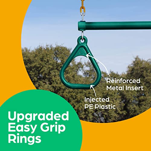 Load image into Gallery viewer, Jungle Gym Kingdom 18" Trapeze Swing Bar Rings 48" Heavy Duty Chain Swing Set Accessories & Locking Carabiners (Green)