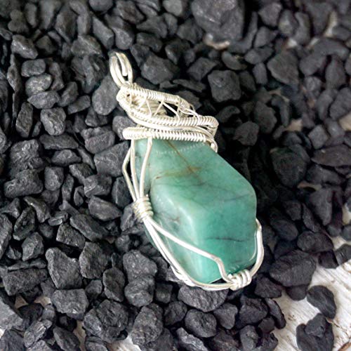 Genuine Natural Raw Emerald Crystal Pendant Necklace - Wire Wrapped Sterling Silver - May Birthstone Jewelry - Crystal Gift for Him and Her