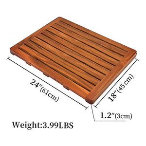 Utoplike Teak Wood Bath Mat, Shower Mat Non Slip for Bathroom, Wooden Floor Mat Square Large for Spa Home or Outdoor (24"x18")