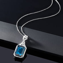 Load image into Gallery viewer, Gem Stone King 925 Sterling Silver London Blue Topaz Pendant Necklace For Women (9.10 Cttw, Emerald Cut 14X10MM, Gemstone Birthstone with 18 Inch Silver Chain)

