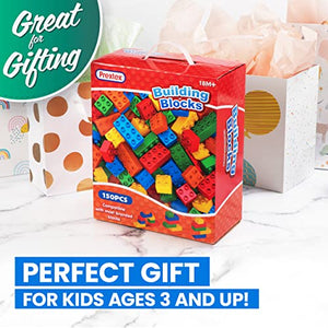 Prextex 150 Piece Classic Big Building Bricks | Large Toy Blocks | Compatible with Most Major Brands, STEM Toy Large Building Bricks Set for All Ages, Boys & Girls