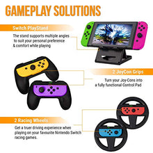Load image into Gallery viewer, Switch Accessories Bundle - Orzly Geek Pack for Nintendo Switch: Case &amp; Screen Protector, Joycon Grips &amp; Racing Wheels, Switch Controller Charge Dock, Comfort Grip Case &amp; More - JetBlack
