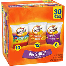 Load image into Gallery viewer, Pepperidge Farm Goldfish Crackers Big Smiles with Cheddar, Colors, and Pretzel Crackers, Snack Packs, 30 Count Variety Pack Box
