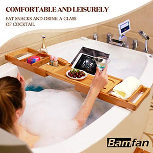 Bath Caddy Tray for Bathtub - Bamboo Adjustable Organizer Tray for Bathroom with Free Soap Dish Suitable for Luxury Spa or Reading
