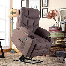 Load image into Gallery viewer, Mcombo Electric Power Lift Recliner Chair Sofa for Elderly, 3 Positions, 2 Side Pockets and Cup Holders, USB Ports, Fabric 7286 (Brown)

