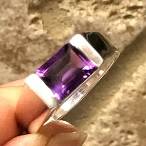 Genuine 2ct Purple Amethyst 925 Solid Sterling Silver Men's Ring Size 6, 6.75, 7, 7.75, 8, 9.75, 10, 10.75, 11, 11.75, 12