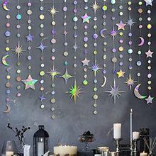 Load image into Gallery viewer, Iridescent Star Moon Circle Dot Garland Party Decoration Kit Hanging Crescent and Twinkle Little Star Streamer Bunting Banner for Kids First Birthday Ramadan EID Mubarak Baby Shower Wedding Decor
