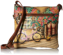 Load image into Gallery viewer, Anuschka Women’s Genuine Leather Expandable Travel Crossbody - Hand Painted Original Artwork - Vintage Bike
