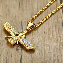 Load image into Gallery viewer, Mgutillart 18K Gold Plated Jewelry Stainless Steel Crystal Necklace Farvahar Symbol Tag Pendant Necklace
