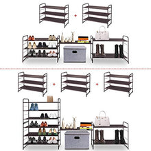 Load image into Gallery viewer, Simple Trending 3-Tier Stackable Shoe Rack, Expandable &amp; Adjustable Fabric Shoe Shelf Storage Organizer, Bronze
