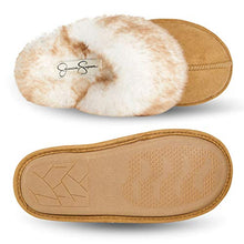 Load image into Gallery viewer, Jessica Simpson Women's Comfy Faux Fur House Slipper Scuff Memory Foam Slip on Anti-skid Sole, Tan, Large
