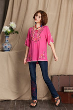 Load image into Gallery viewer, Ashir Aley Bell Sleeve Womens Girls Embroidered Cotton Peasant Tops Mexican Bohemian Shirts Blouses (S,Fuschia)
