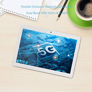 Android Tablet 10 Inch, 5G WiFi Tablet, 16 GB Storage, GMS Certified, Android 8.1 Go, Dual Camera, Bluetooth, GPS, OTG - Silver