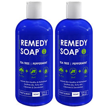Load image into Gallery viewer, Remedy Soap Tea Tree Body Wash - Pack of 2 | Helps Wash Away Body Odor, Soothe Athlete&#39;s Foot, Ringworm, Jock Itch, Yeast Infections and Skin Irritations | Shower Gel for Women/Men | 100% Natural with Tea Tree Oil, Mint &amp; Aloe (12 oz)
