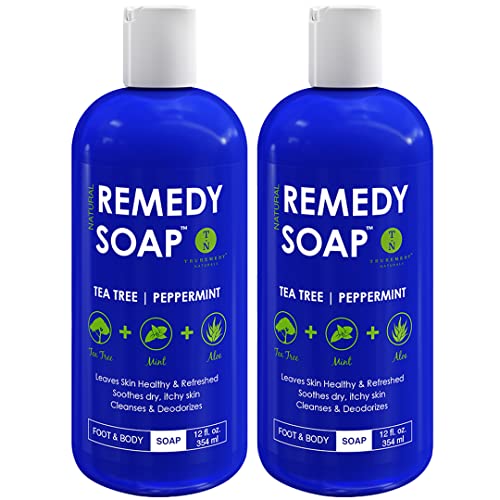 Remedy Soap Tea Tree Body Wash - Pack of 2 | Helps Wash Away Body Odor, Soothe Athlete's Foot, Ringworm, Jock Itch, Yeast Infections and Skin Irritations | Shower Gel for Women/Men | 100% Natural with Tea Tree Oil, Mint & Aloe (12 oz)
