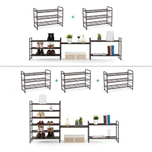 Simple Trending 3-Tier Stackable Shoe Rack, Expandable & Adjustable Shoe Shelf Storage Organizer, Wire Grid, Bronze