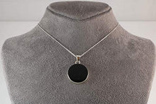 Load image into Gallery viewer, Sterling Silver 925 Round Flat Black Onyx Pendant Necklace 16+2 inches Chain - Elegant Gift Box
