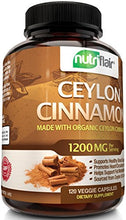 Load image into Gallery viewer, NutriFlair Ceylon Cinnamon (Made with Organic Ceylon Cinnamon) 1200mg per Serving, 120 Capsules - Healthy Blood Sugar Support, Joint Support, Anti-inflammatory &amp; Antioxidant - True Sri Lanka Cinnamon

