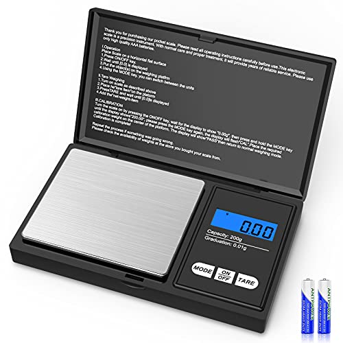 SUIDREAMS Digital Pocket Scale, 200g Digital Food Kitchen Scale Weight Grams and Ounces for Jewelry, Coins, Powder, Herbs, Spices, 0.01g Precise Graduation, LCD Backlit Display, Black