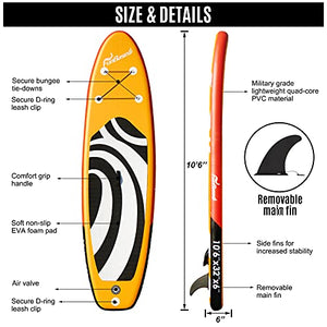 FunBase Sup Inflatable Stand Up Paddle Board with 10’6’’×32’’×6’’ Premium Paddleboard & Fast inflate Pump & Backpack Portable for Youth Adult Have Fun in River, Oceans and Lakes