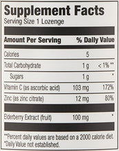 Load image into Gallery viewer, Amazon Elements Elderberry Complex, Immune System Support, 60 Berry Flavored Lozenges, Elderberry 100mg, Vitamin C 103mg, Zinc 12mg per Serving (Packaging may vary)
