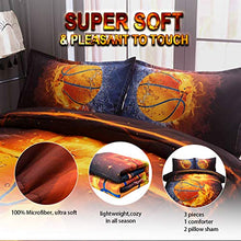 Load image into Gallery viewer, JQinHome Full 3-Piece Basketball and Fire Comforter Sets - Sports Themed - All-Season Down Alternative Quilted Duvet - Reversible Design - Includes 1 Comforter, 2 Pillow Shams
