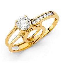Load image into Gallery viewer, TWJC 14k Yellow Gold Solid Engagement Ring &amp; Wedding Band Set - Size 7.5
