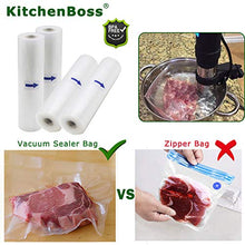 Load image into Gallery viewer, KitchenBoss Vacuum Sealer Rolls Bag, 6 Pack 8&quot;x16.5&#39; and 11&quot;x16.5&#39; Food Saver Bag Rolls with Cutter Box,Sous Vide Roll Bag(100 feet) Works with FoodSaver Sealers
