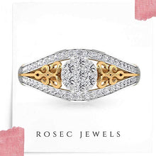 Load image into Gallery viewer, Women 3/4 CT Certified Diamond Cluster Engagement Ring, Classic Gold Engraved Filigree Partywear Bridal Rings, HI-SI Diamond Wedding Split Shank Rings, 10K White Gold, Size:US 3.0
