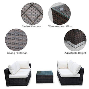 Viewee 5-Pieces Outdoor Patio Furniture Sets Rattan Wicker Patio Sofa with 2 Corner Chairs& 2 Armless Chair &1 Glass Top Patio Table