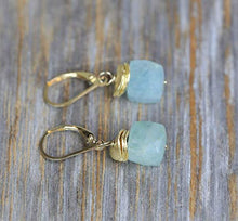 Load image into Gallery viewer, Aquamarine Cube Earrings -Aquamarine Gemstone Drop Earring- Women's Jewelry Gift Idea- March Birthstone
