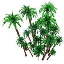 Load image into Gallery viewer, Hatisan 20Pcs Coconut Palm Model Trees/Scenery Model Plastic Artificial Layout Rainforest Diorama, Building Model Trees Cake Topper, Model Train Railways Architecture Landscape (Dark trunk)
