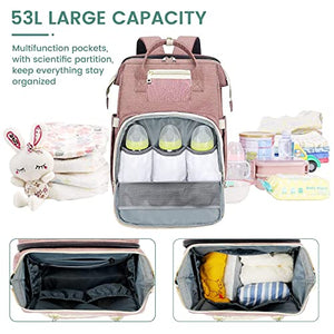 Baby Diaper Backpack, Insulated Bottle Warmer Newborn Registry for Baby Shower Gifts, Christmas Bags for Girls Boys, Multifunction Travel Stuff Maternity New Mom Gifts for Women (Pink Box)