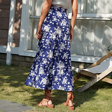 Load image into Gallery viewer, Women Summer Casual Loose Fit Vintage High Waist Printing Floral Maxi Skirt (Blue,XL)

