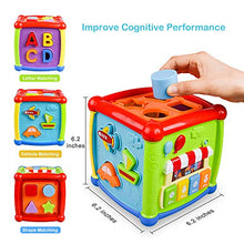 Load image into Gallery viewer, VAJEME Baby Activity Cube, Shape Sorter Blocks Baby Toy 18 Months and Up, Music Learning Toys for Toddlers Infant , Early Educational Puzzle Development Sorting Cube
