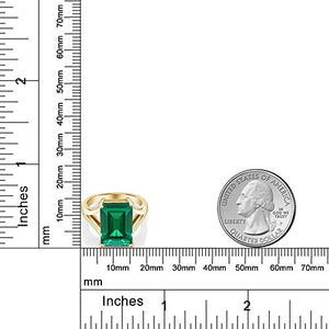 Gem Stone King 6.50 Ct Green Simulated Emerald 18K Yellow Gold Plated Silver Women's Solitaire Ring (Size 8)