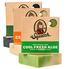 Load image into Gallery viewer, Dr. Squatch All Natural Bar Soap for Men, 3 Bar Variety Pack, Pine Tar, Cedar Citrus and Cool Fresh Aloe
