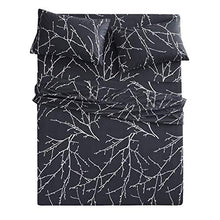 Load image into Gallery viewer, Wake In Cloud - Branches Sheet Set, Tree Pattern Printed on Charcoal Dark Gray Grey, Soft Microfiber Bedding (4pcs, King Size)

