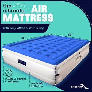 EnerPlex Queen Air Mattress for Camping, Home & Travel - 13 Inch Double Height Inflatable Bed with Built-in Dual Pump - Durable, Adjustable Blow Up Mattress - Easy to Inflate/Quick Set Up
