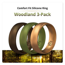 Load image into Gallery viewer, Knot Theory Woodland 3-Pack Silicone Ring for Men - Green Gold Bronze – Breathable Rubber Wedding Band 6mm Size 9 - Anniversary Present for Him - Husband Present from Wife
