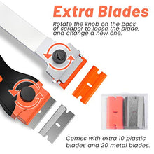 Load image into Gallery viewer, Razor Blade Scraper, 2 PCS Razor Scraper Tool for Removing Label, Registration Sticker, Tint, Grease from Windshield, Appliance, Glass (Extra 20 Metal and 10 Plastic Blades)

