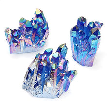 Load image into Gallery viewer, PESOENTH Healing Crystal Natural Titanium Coated Blue Rock Quartz Cluster Geode Druzy Home Decoration Gemstone Specimen 1.85"-3.5"(Blue Cluster)
