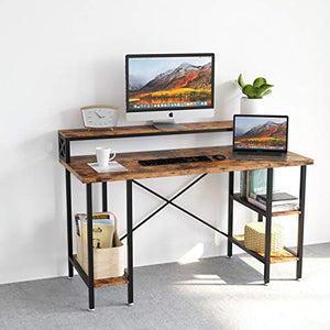 IRONCK Industrial Computer Desk 55", Office Desk with Printer Monitor Shelf Storage Shelf CPU Stand, Studying Writing Table for Home Office