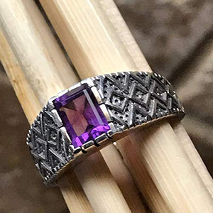 Genuine 2ct Purple Amethyst 925 Solid Sterling Silver Men's Ring Size 6.75, 7, 7.75, 8, 8.75, 9, 9.75, 10, 11, 11.75, 12, 1311.75,12