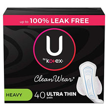 Load image into Gallery viewer, U by Kotex CleanWear Ultra Thin Feminine Pads with Wings, Heavy Absorbency, 40 Count

