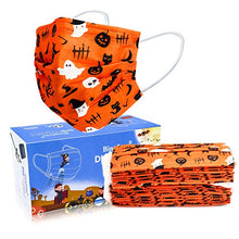 Load image into Gallery viewer, Disposable Face Masks, Halloween Face Mask 3 Layers Facial Safety Masks with Adjustable Elastic Ear Loop Disposable Respirator Safety Mouth Masks Dust Air Pollution Protection - 50Pcs

