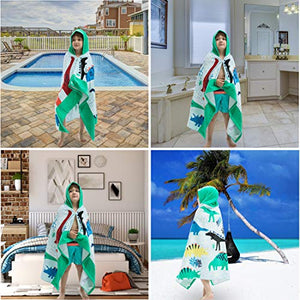 VOOVA & MOVAS Beach Bath Towel with Hood for Kids Toddlers Boys Girls 2 to 7 Years,Oversize Extra Size 50"x30",Super Soft Absorbent Cotton for Bath/Pool/Beach Swim Coverups Bathrobe,Dinosaur Theme