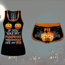 Load image into Gallery viewer, WPOtee Women 2 Piece Halloween Outfits Workout Tank Tops Plus Size Funny Loose Shirts Running Yoga Shorts Sets
