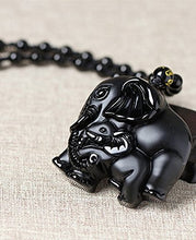 Load image into Gallery viewer, Handmade natural obsidian auspicious wealthy mother elephant jade pendant necklace
